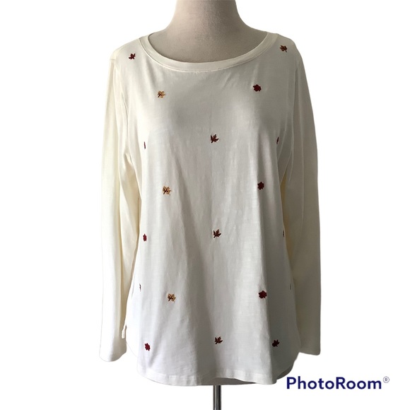 Like New Talbots Embroidered Leaf Design Top Size XLP - Picture 1 of 3